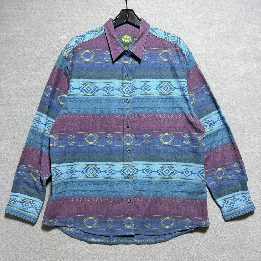 Cabelas Aztec Button Down Shirt Flannel Multicolor Western Women’s Size XL